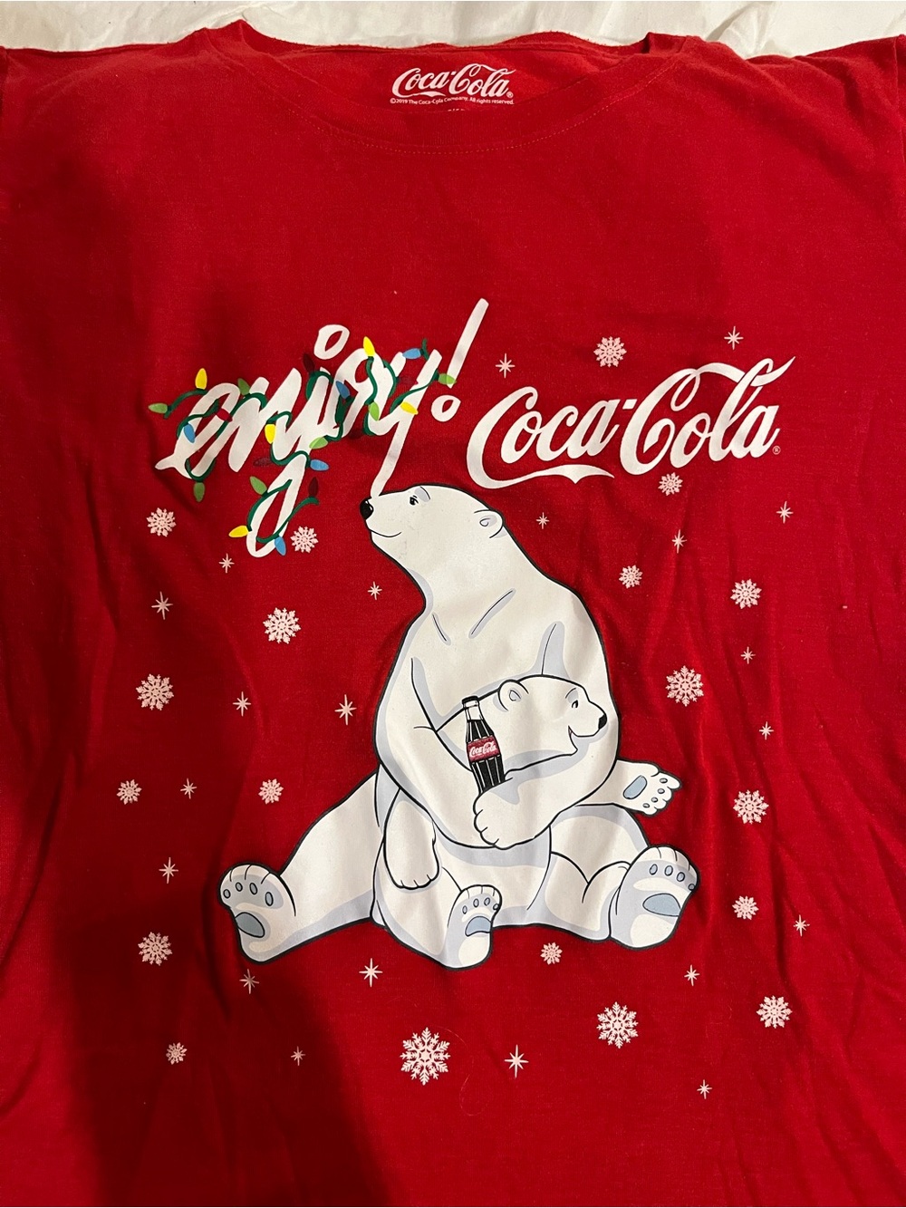 Coca-Cola Red Holiday Polar Bear Tee with White Snowflake Print - Picture 7 of 8